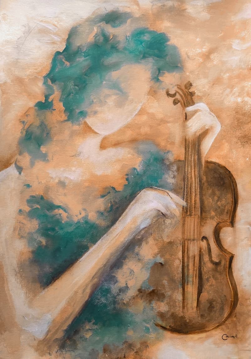 The Violinist, 2026, acrylic on canvas, by Omima Aboelnasr