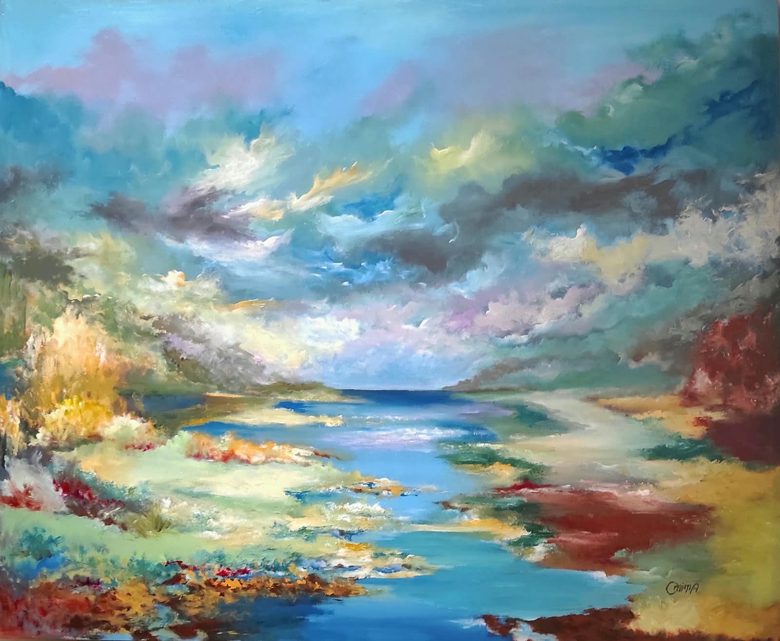 River Light, 2026, acrylic on canvas, by Omima Aboelnasr