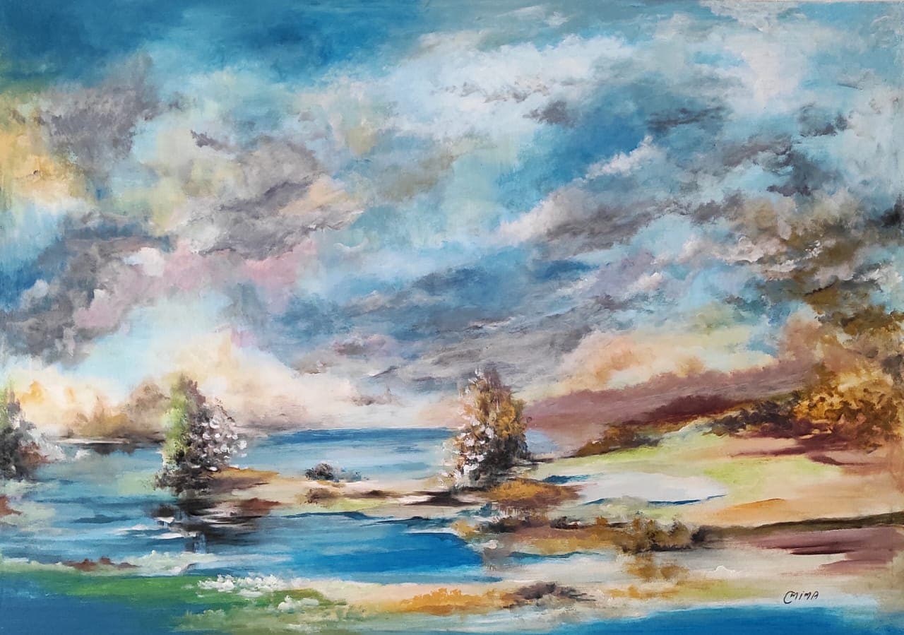 Two Trees, 2024, acrylic on canvas, by Omima Aboelnasr